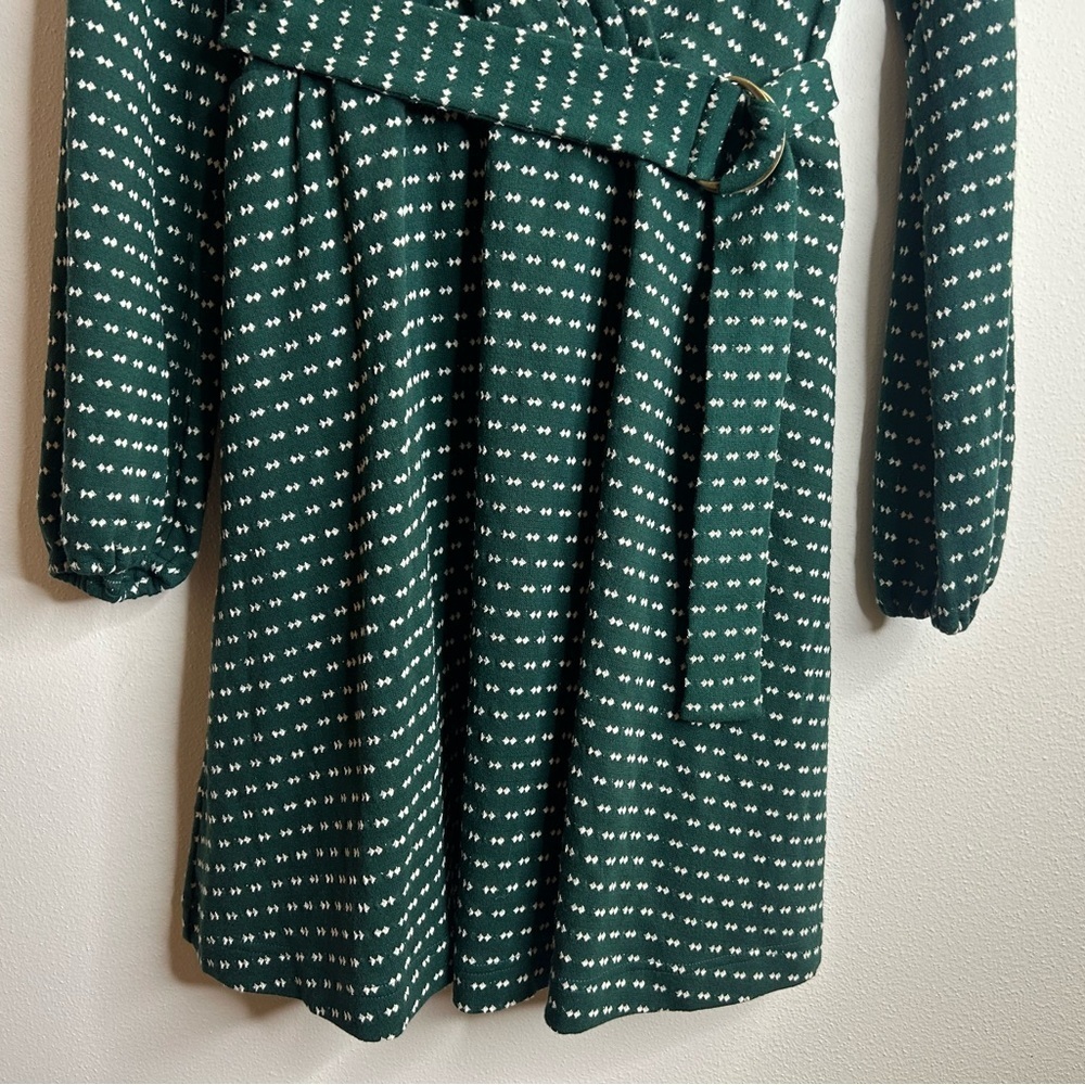Maeve Anthropolagie M NWT Green Pattern Long Sleeve Dress Vneck Party Event - Picture 4 of 13